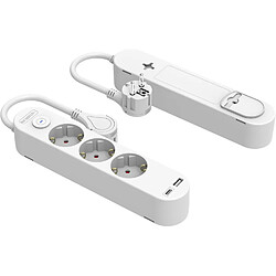 Pack 2 Multiprises 3 Prises avec Port USB-A+USB-C, 3A, 1,5m IK01 IP20 - Silver Electronics