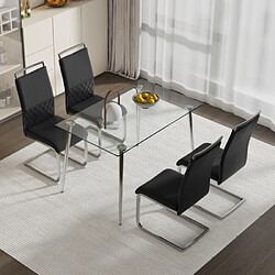 modfu Lot de 4 chaises de salle à manger rembourrées avec dossier en simili cuir et lin noir