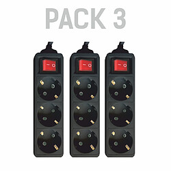 Silver Electronics Pack x3 Prises multiples avec interrupteur lumineux Argent Electronique 3 prises, 1,5m Noir
