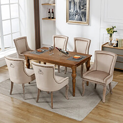 modfu Lot de 6 chaises de salle à manger rembourrées en velours avec pieds en bois beige