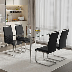 modfu Lot de 4 chaises de salle à manger rembourrées avec dossier en simili cuir et lin noir
