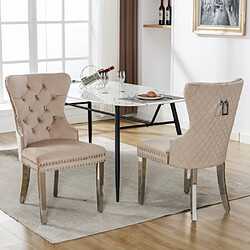 modfu Lot de 2 chaises de salle à manger rembourrées en velours avec pieds en métal beige