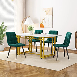 modfu Ensemble table à manger avec 4 chaises en velours vert foncé et pieds métalliques dorés