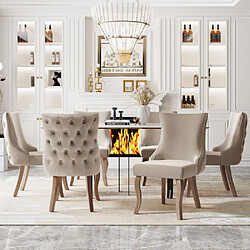 modfu Lot de 6 chaises de salle à manger rembourrées en velours avec clous décoratifs beige