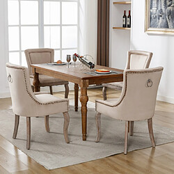 modfu Lot de 4 chaises de salle à manger rembourrées en velours avec pieds en bois massif beige