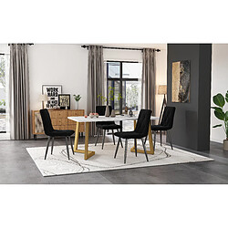 modfu Ensemble table à manger avec 4 chaises en velours noir et plateau effet marbre