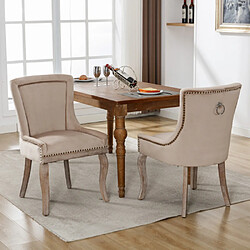 modfu Lot de 2 chaises de salle à manger rembourrées en velours avec pieds en bois massif beige