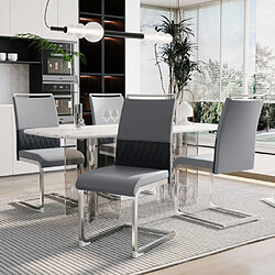 modfu Lot de 4 chaises de salle à manger rembourrées avec dossier en pu et lin gris