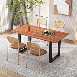 modfu Lot de 4 chaises de salle à manger avec dossier en rotin naturel et pieds en métal marron