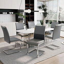 modfu Lot de 6 chaises de salle à manger rembourrées avec dossier en similicuir et lin gris Lot de 6 chaises de salle à manger, dossier haut rembourré en pu et lin, gris