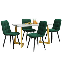 modfu Ensemble table à manger rectangulaire avec 4 chaises en velours, effet marbre, vert