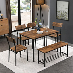 modfu Ensemble de salle à manger avec 1 table, 4 chaises et 1 banc marron
