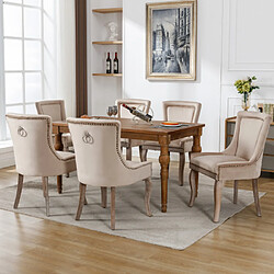 modfu Lot de 6 chaises de salle à manger rembourrées en velours avec pieds en bois beige