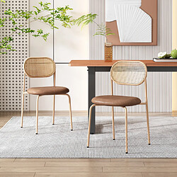 modfu Lot de 2 chaises de salle à manger en rotin naturel avec pieds en métal marron