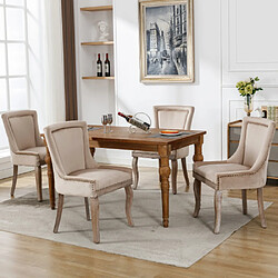 modfu Lot de 4 chaises de salle à manger rembourrées en velours avec pieds en bois massif beige