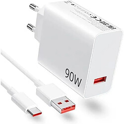 Wanli Chargeur mural USB Xiaomi 90W - Charge rapide - Câble données USB 1m