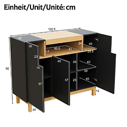 ByteLike Buffet moderne 120 cm, 3 portes noir et bois pas cher