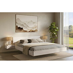 Acheter Visby Lit flottant en hêtre massif LENA avec chevets / 200x200 cm, couleur blanche
