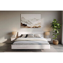 Visby Lit flottant en hêtre massif LENA avec chevets / 200x200 cm, couleur blanche pas cher