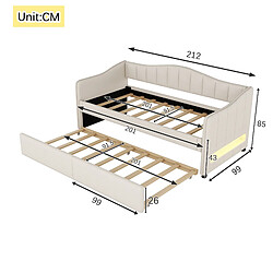 Acheter Merax Lit Rembourré 90 X 200cm-lit Gigogne 90 X 190cm-lit De Repos-lin-lit Simple-beige