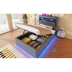 Merax Lit 90x200 Cm-avec Port De Chargement USB Type-c-lit Double LED-en Lin-gris