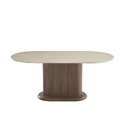 Homy France Table à manger céramique travertin pied effet noyer 180x90x75 cm LOKA