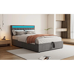 Merax Lit Double 140x200cm-lit Rembourré-prise USB Et Type-c Près Du Lit-gris 