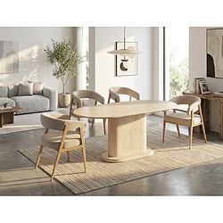 Homy France Table repas ovale 180x90 cm céramique effet travertin pied central LOKA
