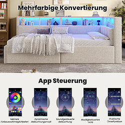 Merax Canapé-lit 90x200 Cm-ports USB Et Type-c-système Hydraulique-éclairage LED-beige pas cher