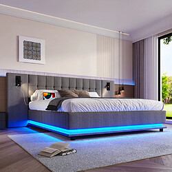 Avis Merax Lit Double 180 X 200 Cm-lit Capitonné LED-tête De Lit Avec Spot Intégré, Port USB-gris