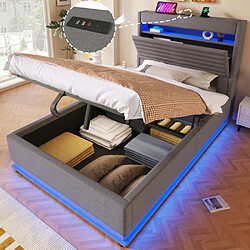 Acheter Merax Lit 90x200 Cm-avec Port De Chargement USB Type-c-lit Double LED-en Lin-gris