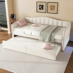 Merax Lit Rembourré 90 X 200cm-lit Gigogne 90 X 190cm-lit De Repos-lin-lit Simple-beige pas cher