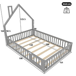 Acheter Merax Lit Enfant 140 X 190 Cm-en Bois-en Forme De Cheminée-pinède-gris