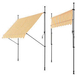 Helloshop26 Store banne téléscopique acier polyester 300 x 120 x 200-300 cm jaune blanc 03_0008334