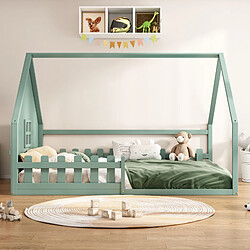 Merax Lit Plat 140*200cm-lit Cabane -lit Enfant-barrière De Sécurité-vert