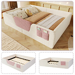 Merax Lit Enfant 140x190cm-en Velours Avec Barrières Amovibles - Rangement Intégré, 220kg-beige