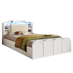 Merax Lit Double 90 X 200 Cm-avec Port USB Type-c-led-lit à Panneaux-hydraulique-blanc