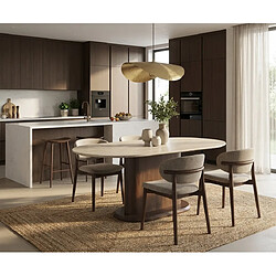 Homy France Table à manger céramique travertin pied effet noyer 180x90x75 cm LOKA