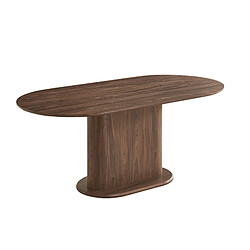 Homy France Table de salle à manger ovale effet noyer pied colonne central MDF 160x90 cm LOKA