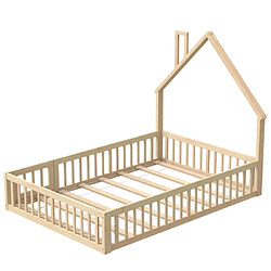 Merax Lit Enfant 140x190 Cm-lit Cabane En Bois-en Pin-avec Sommier à Lattes-naturel pas cher