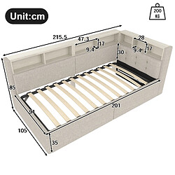 Acheter Merax Canapé-lit 90x200 Cm-ports USB Et Type-c-système Hydraulique-éclairage LED-beige