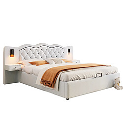 Merax Lit Rembourré 180*200cm-port USB-système Hydraulique-grand Espace De Rangement- Beige