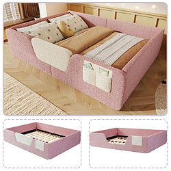Merax Lit Enfant 140x190cm-en Velours Avec Barrières Amovibles - Rangement Intégré, 220kg-rose