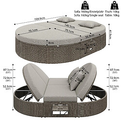 Acheter DZMDIP Daybed rotin double jardin - Chaise longue 2 places avec étagère latérale et table pliante