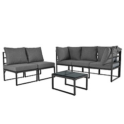 DZMDIP Salon de jardin 4 pièces - Ile de soleil en fer avec tabourets, table et parasol