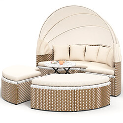 DZMDIP Ensemble jardin rotin Sun Island - Lit-fauteuil, capote rétractable, table réglable