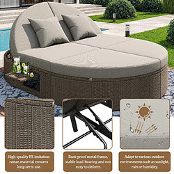 DZMDIP Daybed rotin double jardin - Chaise longue 2 places avec étagère latérale et table pliante pas cher