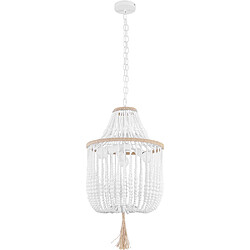 ICONIK INTERIOR Lampe de plafond à boules en bois - Lampe suspendue de style boho Bali - Lawan Blanc