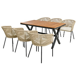 DZMDIP Salon de jardin 7 pièces - Ensemble repas extérieur en corde - 6 fauteuils + 1 table