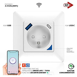 KYF Prise encastrée intelligente - 3000W - USB-A & USB-C 20W - Wi-Fi